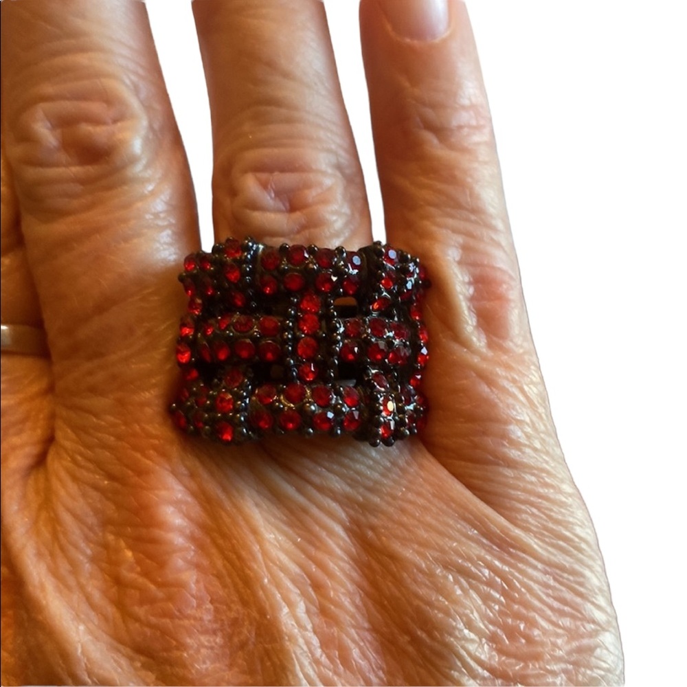 Adjustable Red Rhinestone Vintage Ring - Picture 3 of 4